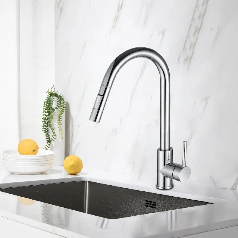 The stylish and simple Stainless Steel Kitchen Faucet, Multifunctional Kitchen Faucet Freely Scalable, Brushed Chrome