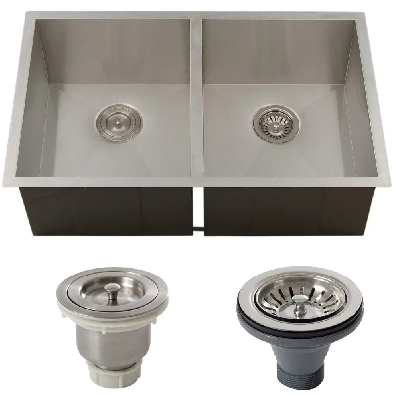 Ticor 32-inch 16-gauge Stainless Steel Double Bowl Zero Radius Undermount Square Kitchen Sink - Silver