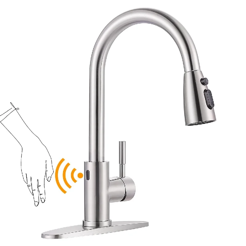 Touchless Kitchen Faucet, Smart Motion Sensor Kitchen Faucet with Sprayer, Kitchen Sink Faucet, 1 or 3 Hole Single Handle