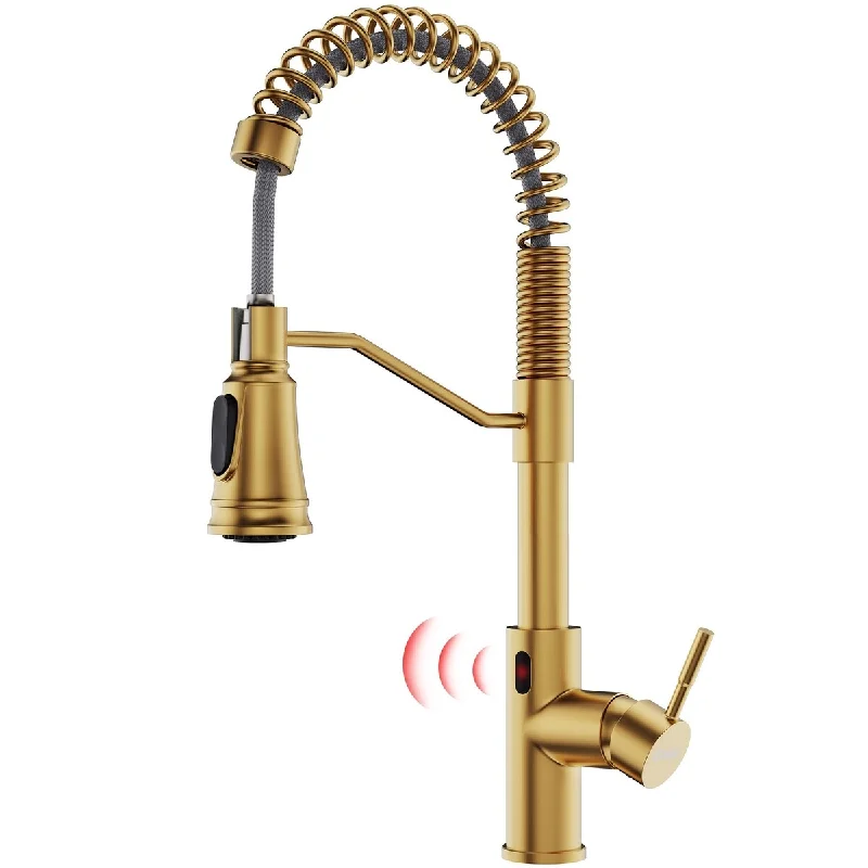 Touchless Kitchen Faucet w/ Pull Down Sprayer, Brushed Brass Motion Sensor Smart Hands-Free Activated Single Hole Spring Faucet