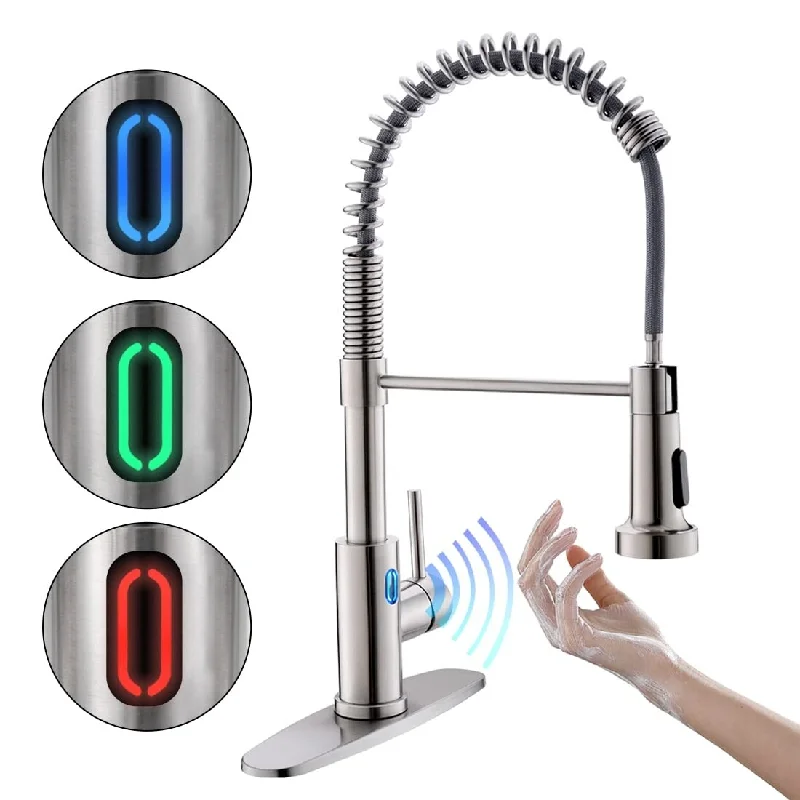 Touchless Kitchen Faucet with Pull Down Sprayer LED Light Single Handle Kitchen Sink Faucet Motion Sensor Smart Hands-Free