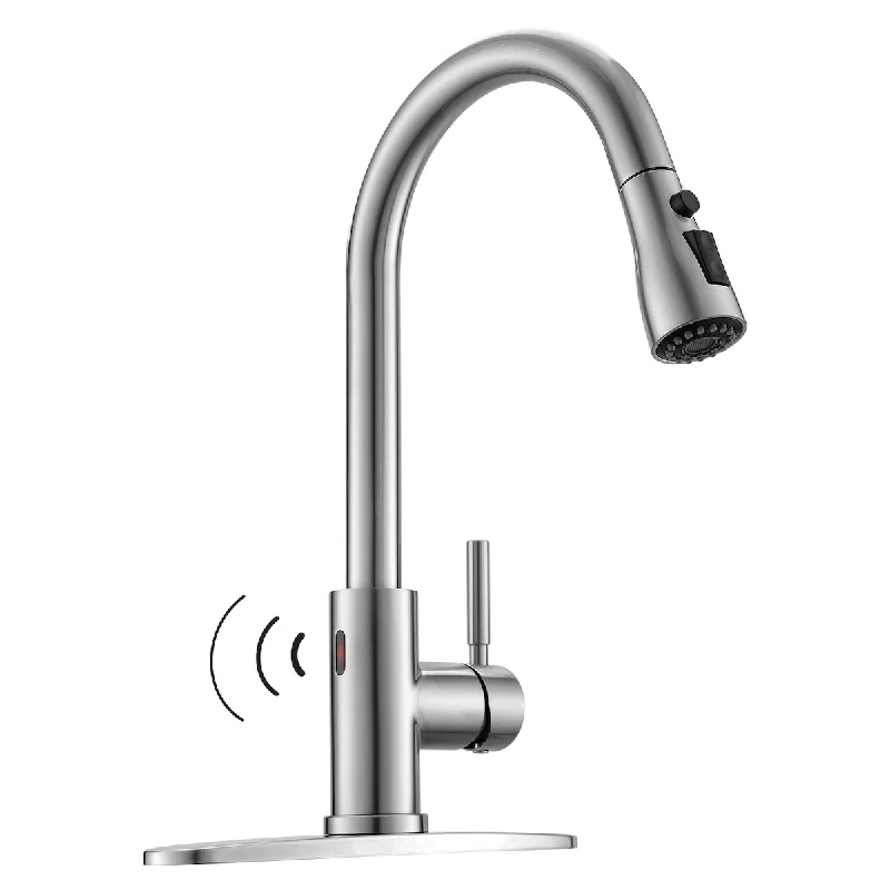 Touchless Kitchen Faucet with Pull Down Sprayer - Single Handle Kitchen Faucets Smart Motion Sensor Stainless Steel Sink Faucet