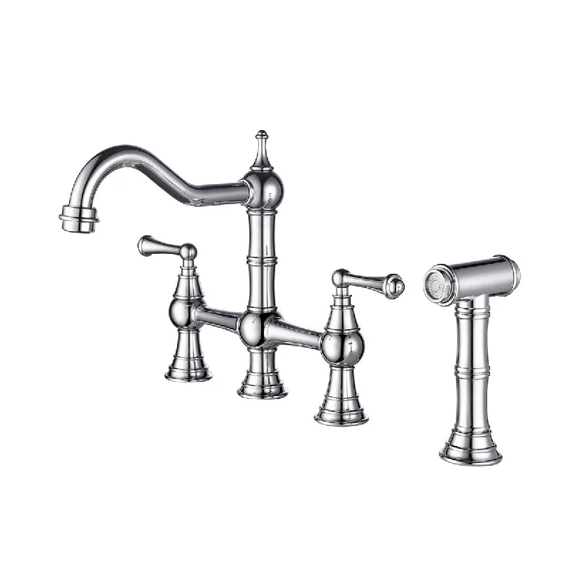 Two-Handles Bridge Kitchen Faucet with Side Sprayer