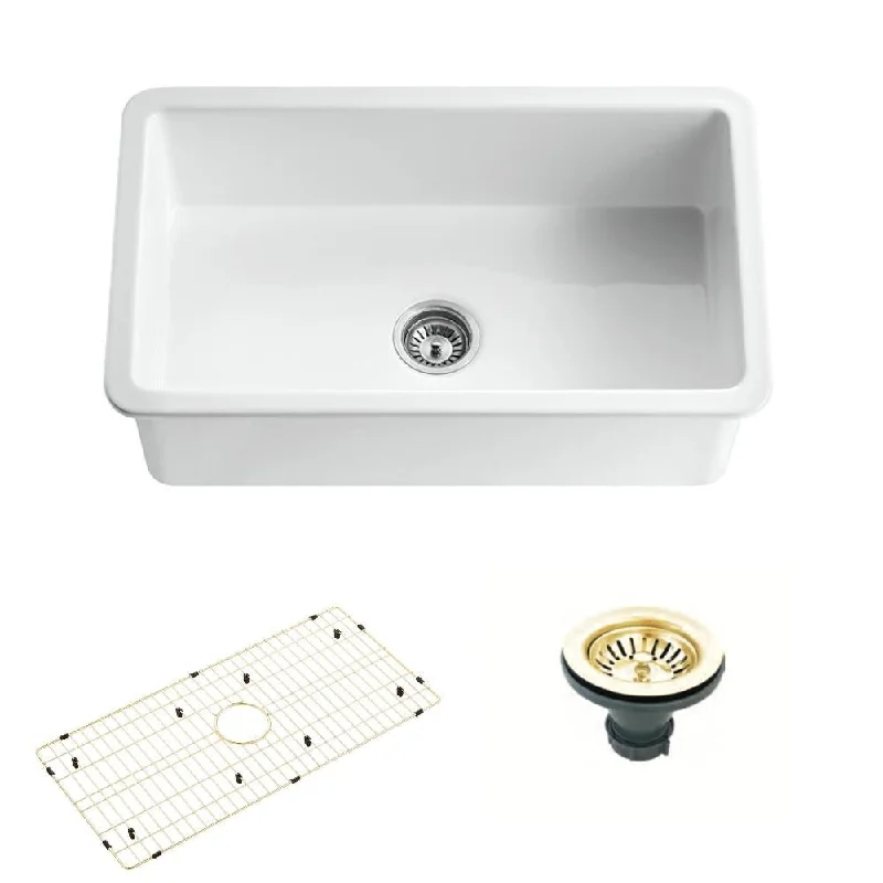 Undermount Fireclay Workstation Kitchen Sink - Contemporary European Design - Workstation Accessories Incl.