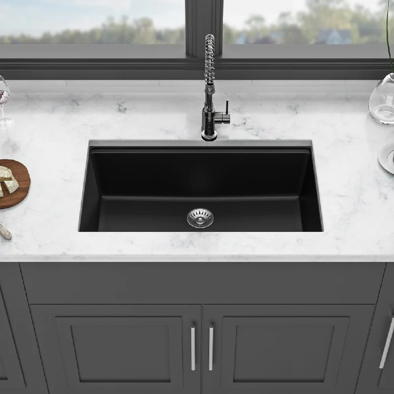 Undermount Single Bowl Black Bowl Quartz Kitchen Sink Basin