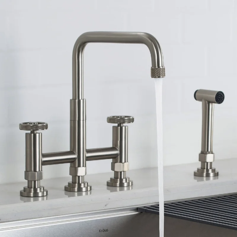 Urbix™ Industrial Bridge Kitchen Faucet with Side Sprayer in Spot Free Stainless Steel