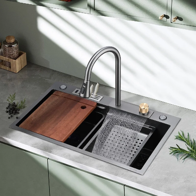 Vanityfair 30" L x 18" W Single Bowl Stainless Steel Drop-In Kitchen Sink Waterfall Faucet with Accessories