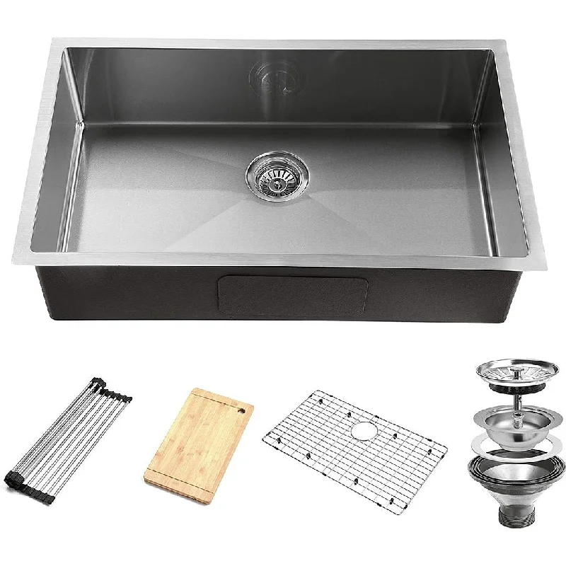 Workstation Undermount 32.5 in. Large Single Bowl Kitchen Sink with Accessories