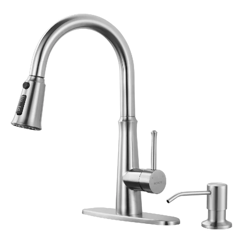 WOWOW Pull Down Sprayer Kitchen Faucet with Soap Dispenser