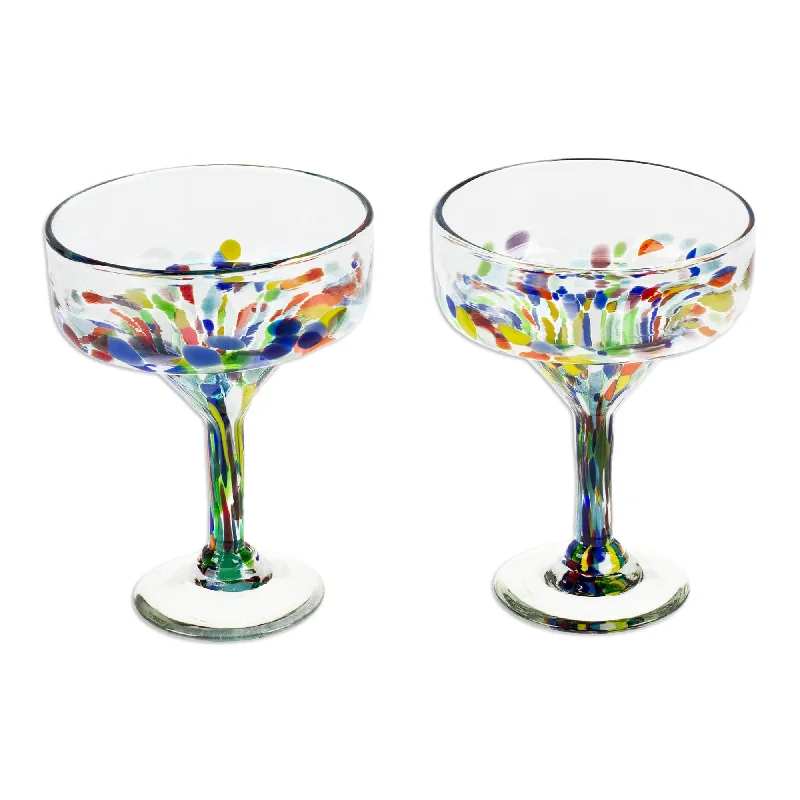 2 Eco-Friendly Handblown Recycled Glass Margarita Glasses - Chromatic Gala