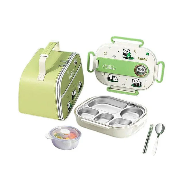 2D Panda Stainless Steel Lunch Box Set With Insulated Matching Lunch Bag For Kids & Adults | 1500 ml