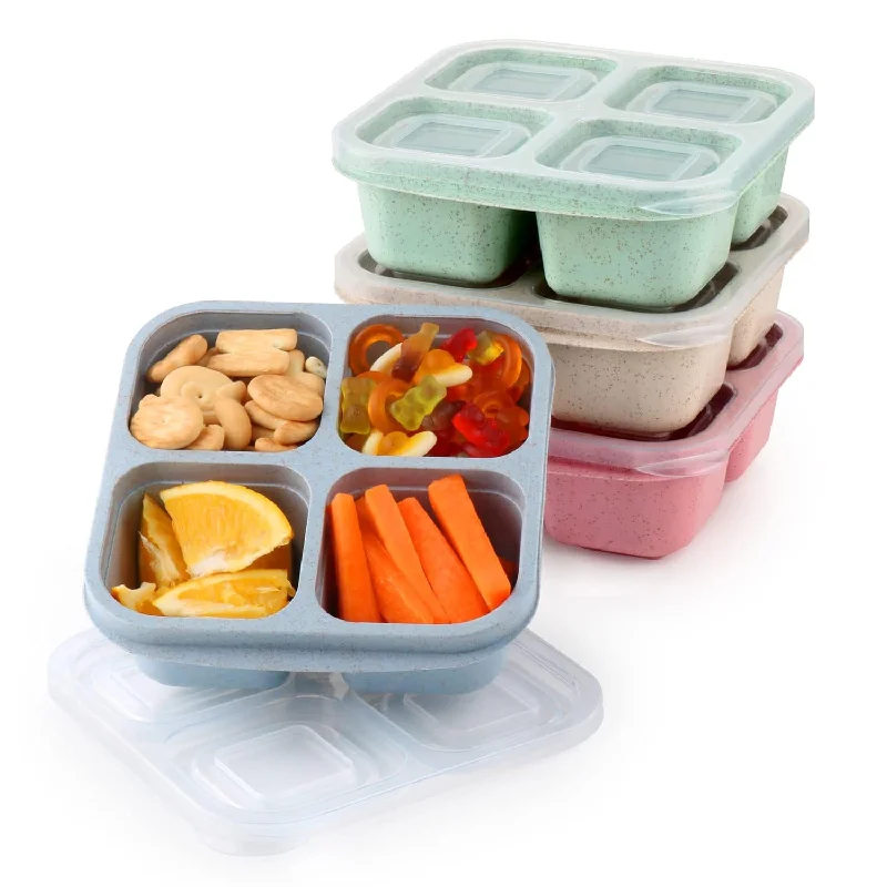 4 Pack Snack Containers, Divided Bento Snack Box, 4 Compartments Reusable Meal Prep Lunch Containers for Kids Adults, Food Storage Containers for School Work Travel