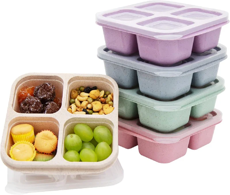 5 Pack Bento Lunch Box，4 Compartment Snack Containers，Divided Bento Snack Box，Meal Prep, Lunch Box Kids/Toddle/Adults,Food Storage Containers for School, Work and Travel (Multicolor-1)