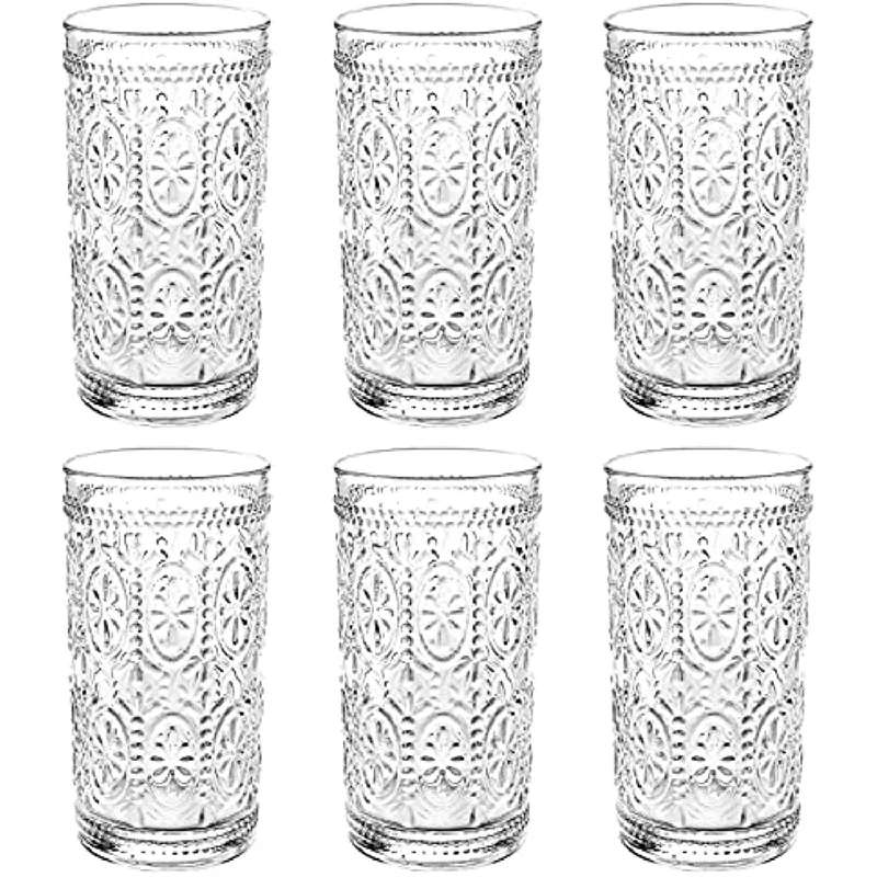 6 Pack 12 oz Romantic Water Glasses, Premium Drinking Glasses Tumblers for Beverages