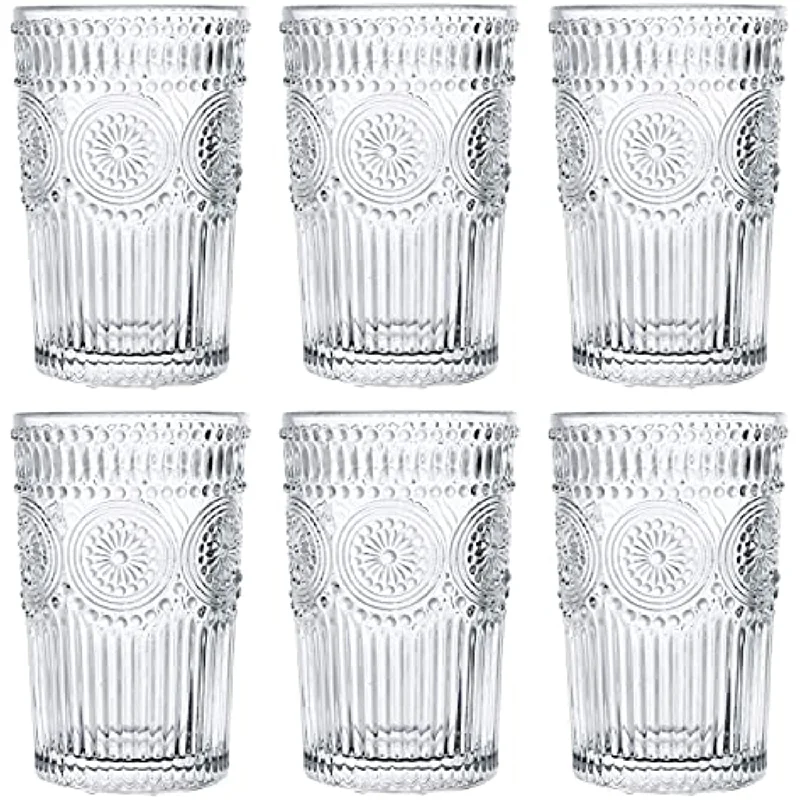 6 Pack 12 oz Romantic Water Glasses, Premium Drinking Glasses Tumblers