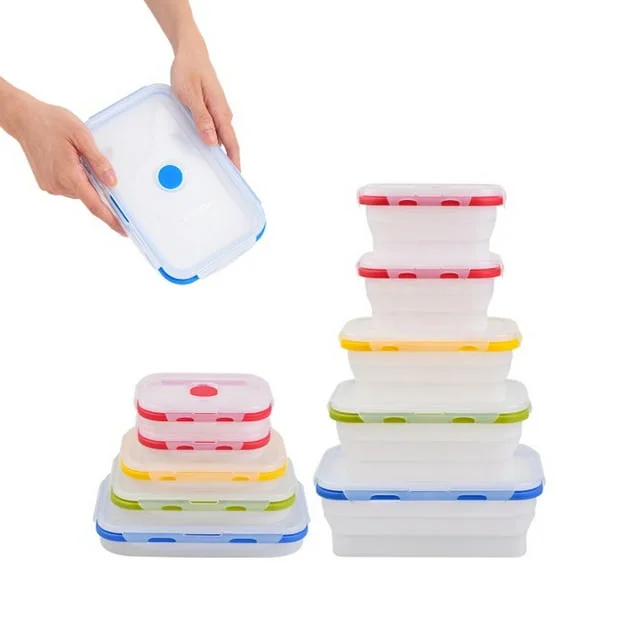 Airtight Food Containers Pack of 5, Collapsible Silicone Food Storage Containers