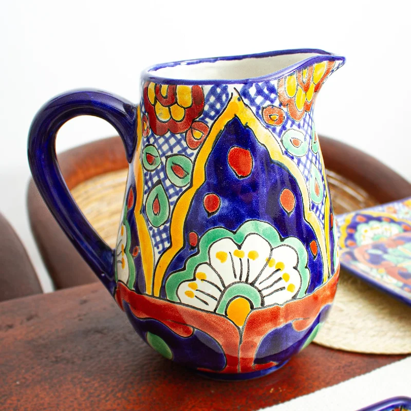 Artisan Crafted Ceramic Pitcher from Mexico - Hidalgo Fiesta