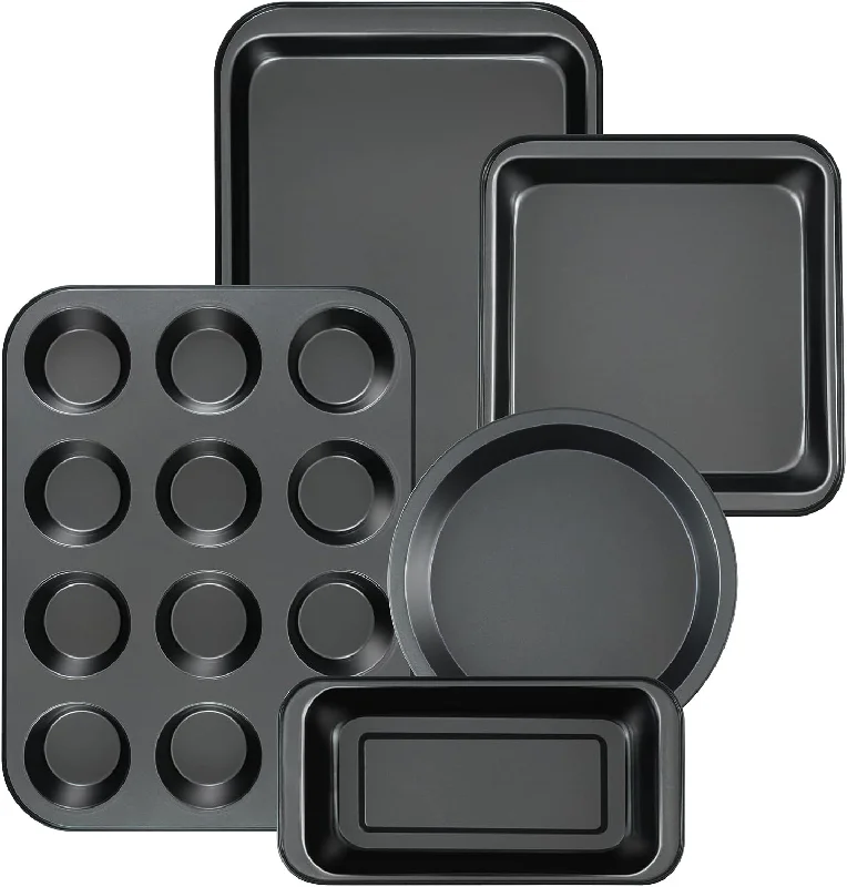 Bakeware Sets 5 Piece Baking Pans Nonstick with Round/Square Cake Pan, Muffin Pan, Loaf Pan, Roast Pan, Baking Sheets