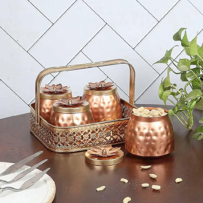 Copper Looking Handle Basket with Jars