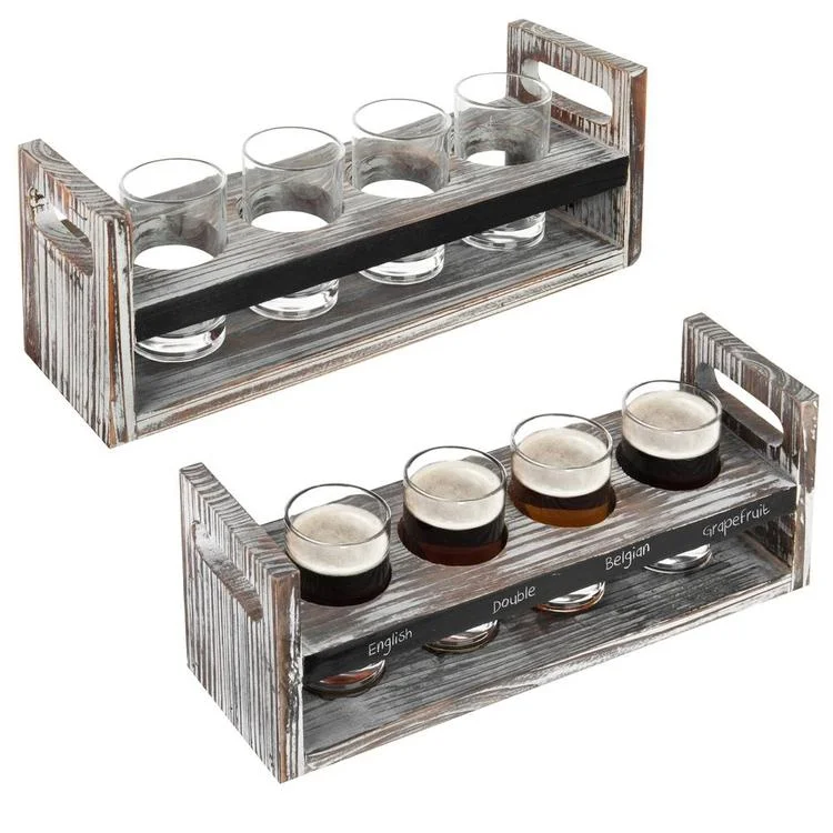 Rustic Beer Flight Trays with Glasses, Set of 2