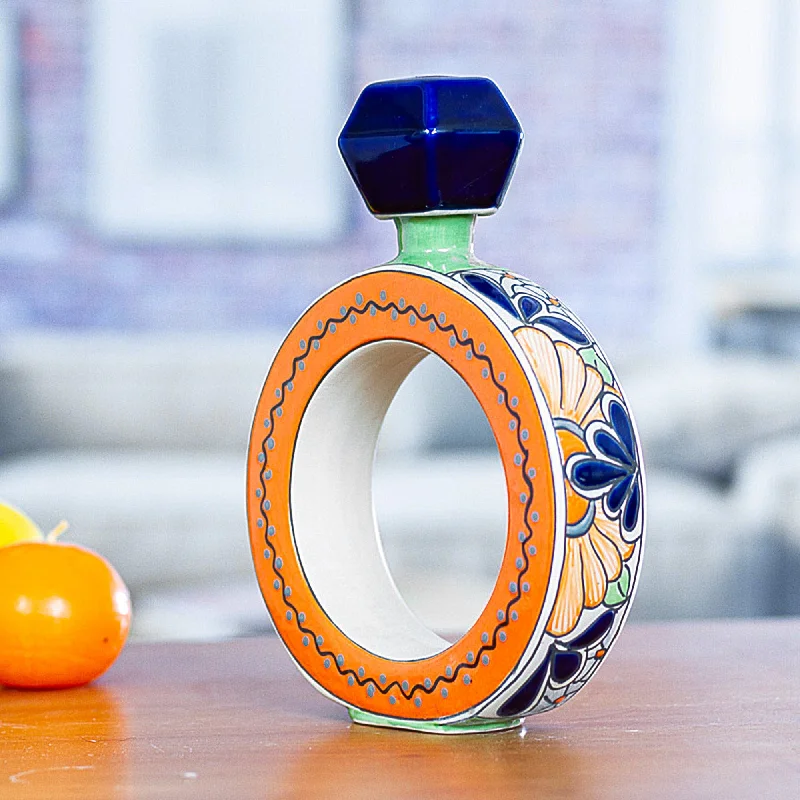 Blue and Orange Ring Shape Ceramic Tequila Decanter - Ring of Liquid Gold