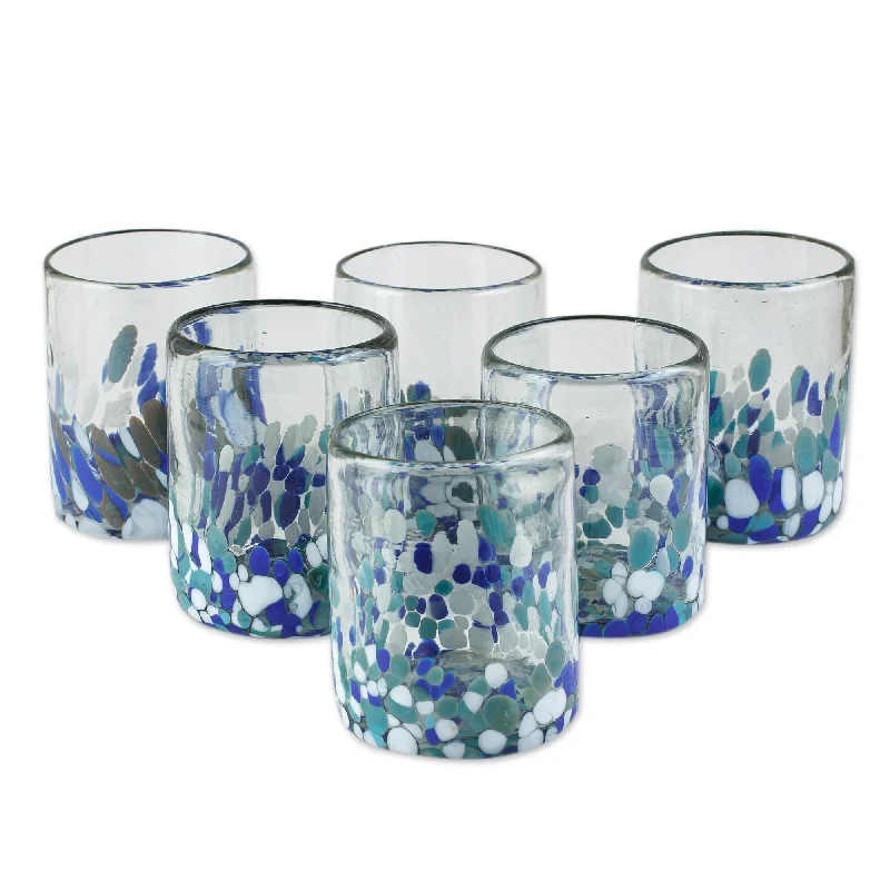 Blue Green and White Spotted Rocks Glasses (Set of 6) - Blue Cool