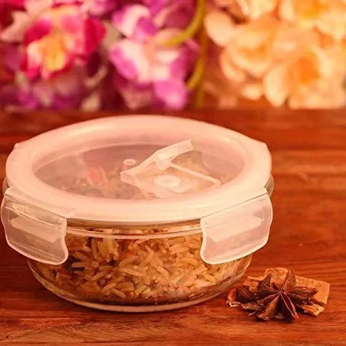 Borosilicate Glass Round Food Storage Container with Lid | Set of 2 | 380ml, 580ml, 940ml