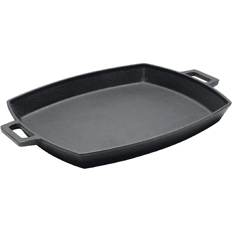 Cast Iron Shallow Pan Perfect For Hamburgers Grilled with Wide Loop Handles