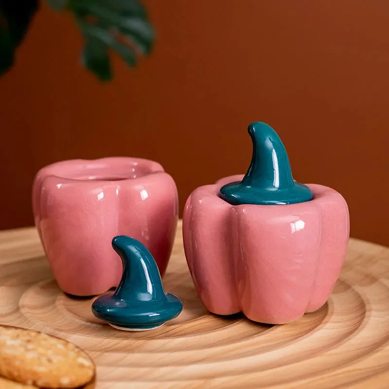 Ceramic Capsicum Shaped Jars | Set of 2 | 500 ml