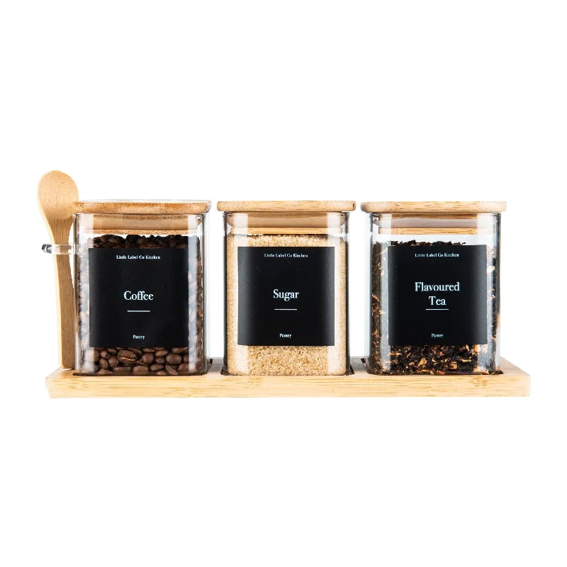 Bamboo Glass Trio Square Set for coffee, tea and sugar - 500 ml