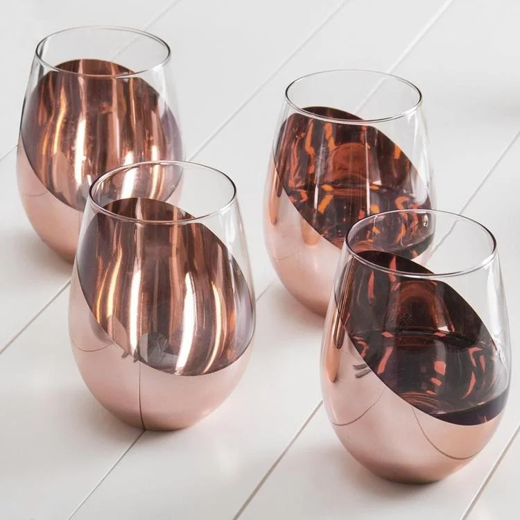 Modern Copper Stemless Wine Glasses, Set of 4