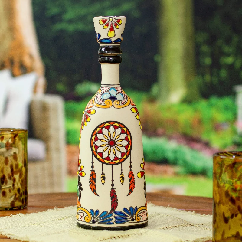 Dreamcatcher-Themed Hand-Painted Ceramic Decanter with Cork - Cocktail Catcher