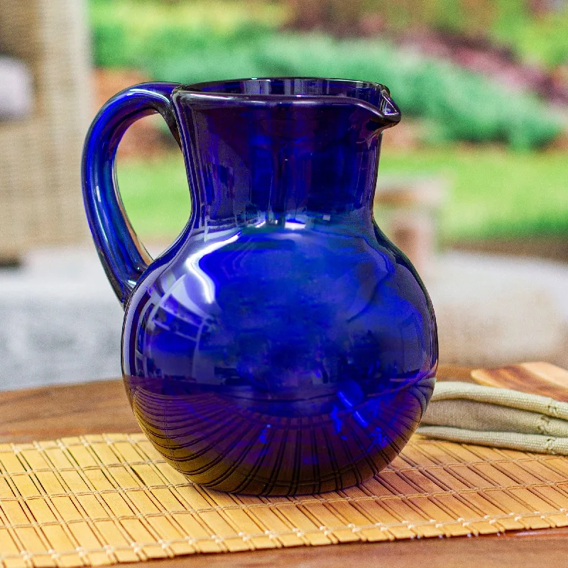 Eco-Friendly Cobalt Blue Handblown Recycled Glass Pitcher - Chic Cobalt