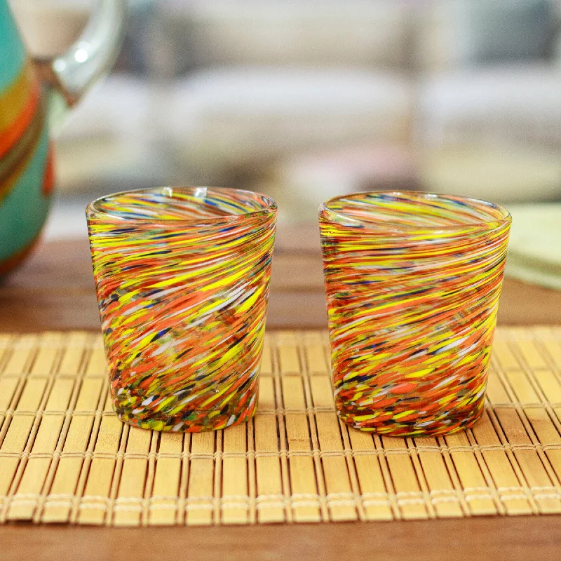 Eco-Friendly Handblown Multicolor Juice Glasses (Pair) - Rainbow Centrifuge