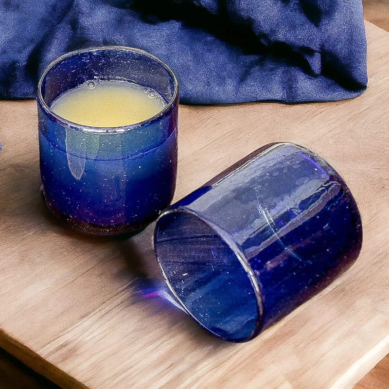 Eco-Friendly Handblown Recycled Blue Juice Glasses (Pair) - Profound Blue