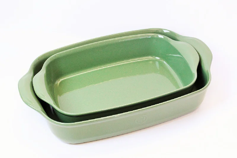 Emile Henry Rectangle Baking Dish, Set of 2, 14" x 9" and 16.5" X 10.5", Sage