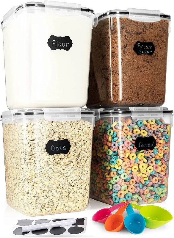 Flour And Sugar Food Storage Containers With Lids Airtight - 4 Pack - 5.3L