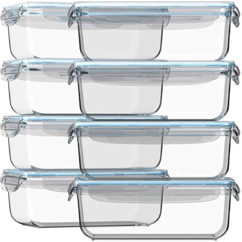 Glass Food Storage Containers with Lids 30 Oz 16 Pc (Set of 8) Airtight Large Reusable Leak Proof BPA Free Food Prep Containers Freezer to Oven Safe