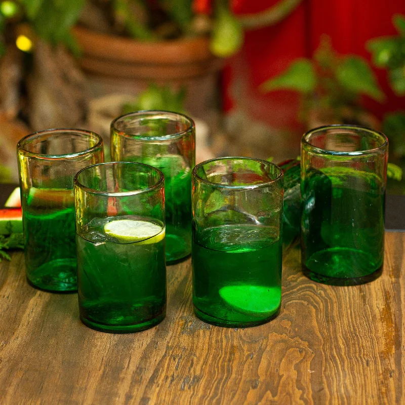 Green-Tinged Recycled Glass Tumblers from Mexico (Set of 6) - Emerald Luck