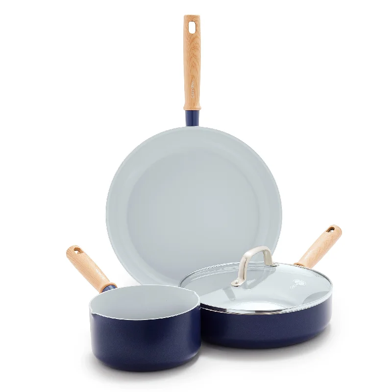 GreenPan Mid Century Modern Healthy Ceramic Cookware Set, PFAS Free, Navy Blue