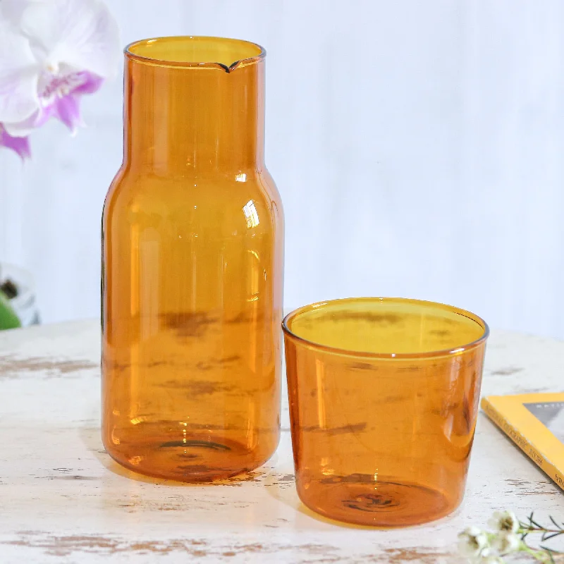 Handblown Clear Orange Pitcher and Rocks Glass Set - Victorious Elixir