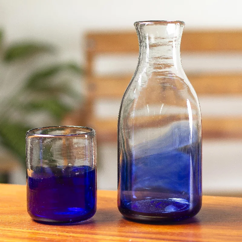 Handcrafted Carafe and Glass Set (Pair) - Blue Wave