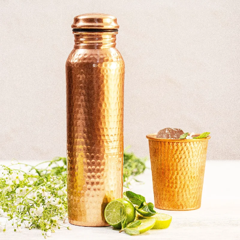 Handcrafted Mexican Copper Bottle - Gleaming Pebbles