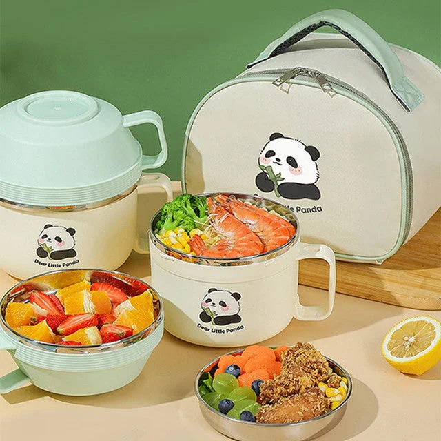 Happy Panda Dual Handle Soup & Noodles Lunch Box with Cover