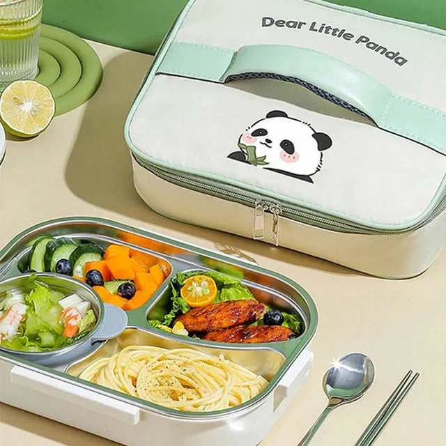 Happy Panda Stainless Steel Lunch Box with Insulated Bag Spoon & Chopstick