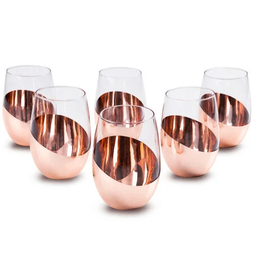 Large 17oz Stemless Copper Wine Glasses, Set of 6