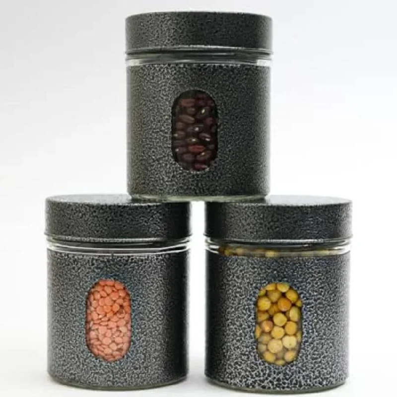 Mario Carbon Steel Jar for Kitchen Storage with Clear Glass Window and Carbon Steel Lid | 300 ml