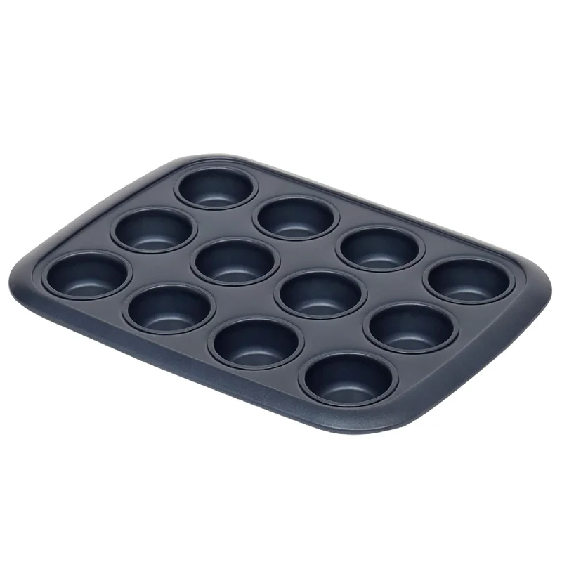 Michael Graves Design Textured Non-Stick 12 Cup Non-Stick Carbon Steel Muffin Pan, Indigo