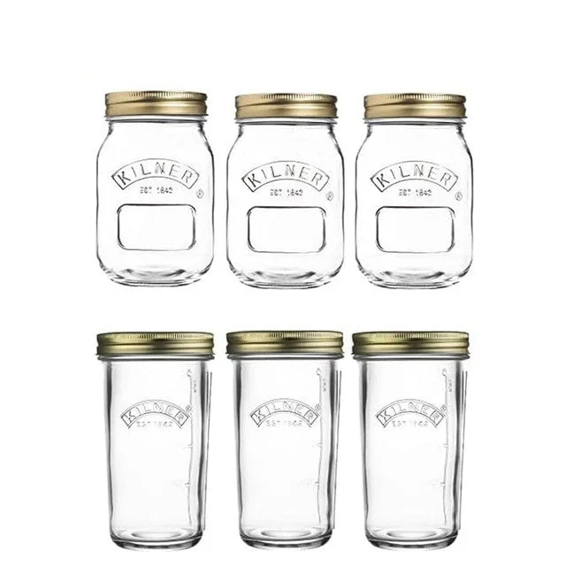 Mouth Screw Top Preservation & Square Glass Clip Top Jars | Set of 6 | 500 ml