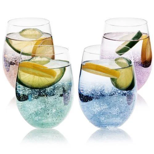 Multi-Colored Glass Tumblers, Stardust Galaxy Pattern, Set of 4